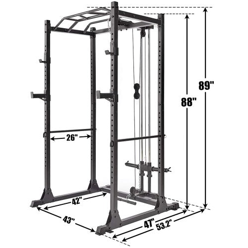 Power Cage, 1200LB Capacity Squat Rack with Cable Crossover Machine Power Rack with LAT Pull Down Attachments for Strength Training, Home, Gym - 1020160-162 Power Cage, 1200LB Capacity Squat Rack with Cable Crossover Machine Power Rack with LAT Pull Down Attachments for Strength Training, Home, Gym - 1020160-162